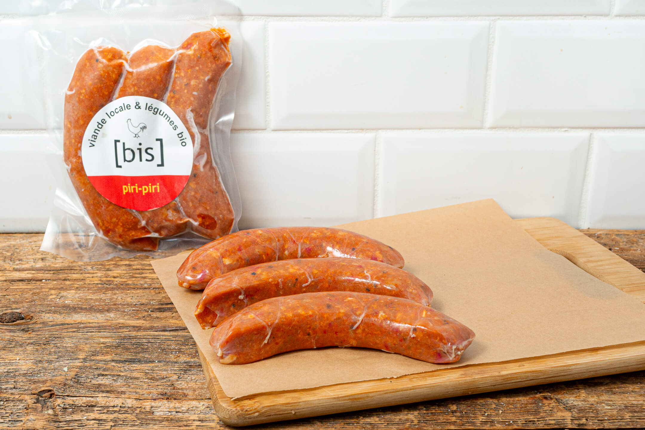 Saucisses de poulet Piri Piri congelées Marché des Fermes Lufa