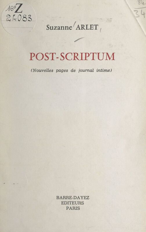 Post-scriptum Nouvelles pages de journal intime