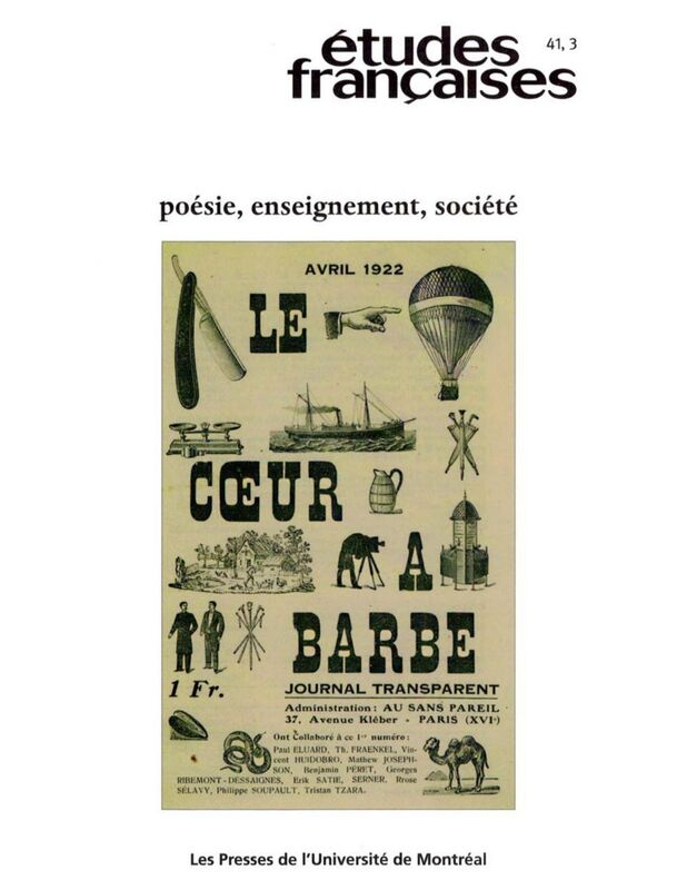 Études françaises. Volume 41, numéro 3, 2005 Poésie, enseignement, société