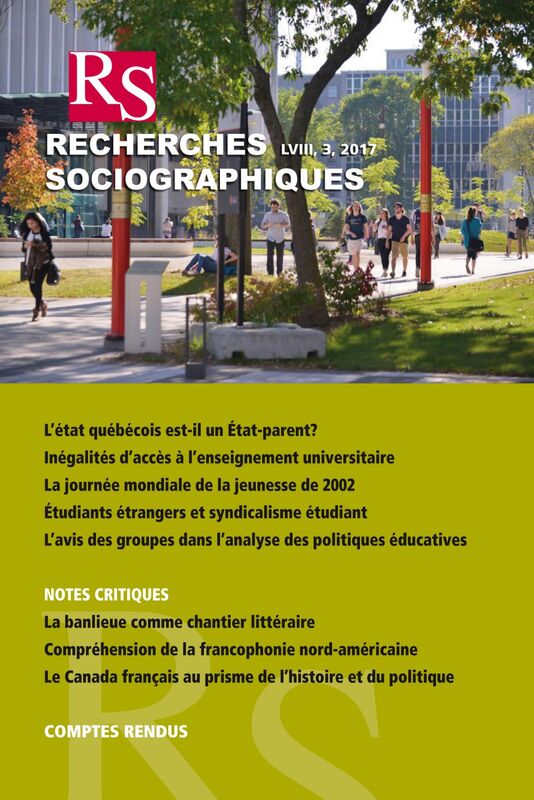 Recherches sociographiques. Vol. 58 No. 3, Septembre–Décembre 2017