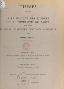 Synthèse de l'acide cystéique et de la taurine à partir du sulfate dans l'œuf embryonné de poule Suivi de Proposition donnée par la Faculté : activation biologique du sulfate et son transfert