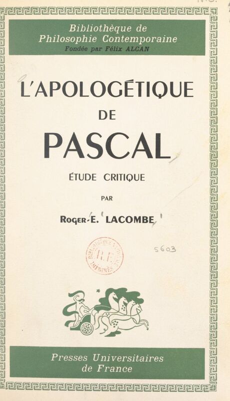 L'apologétique de Pascal Étude critique