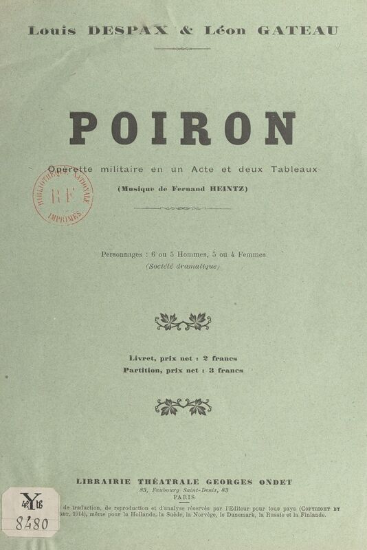 Poiron Opérette militaire en un acte et deux tableaux