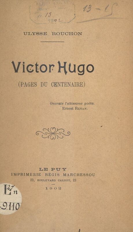 Victor Hugo Pages du centenaire