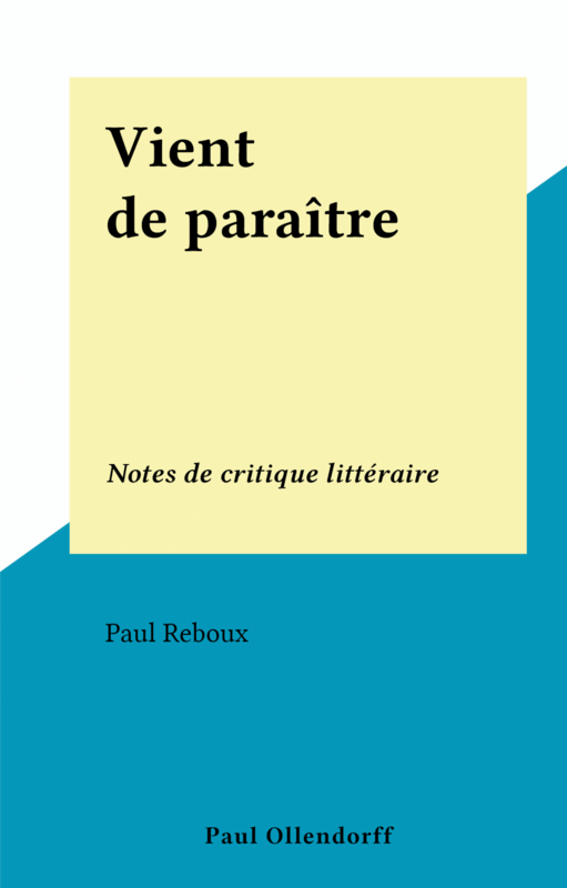 Vient de paraître Notes de critique littéraire