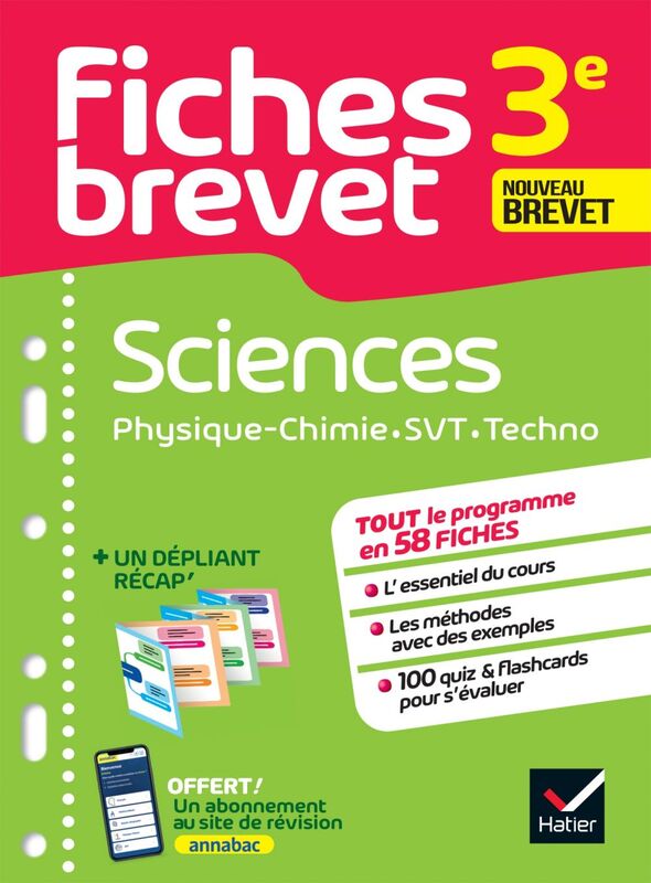 Fiches brevet Sciences 3e - Physique-Chimie, SVT, Technologie Brevet 2024 fiches de révision & quiz
