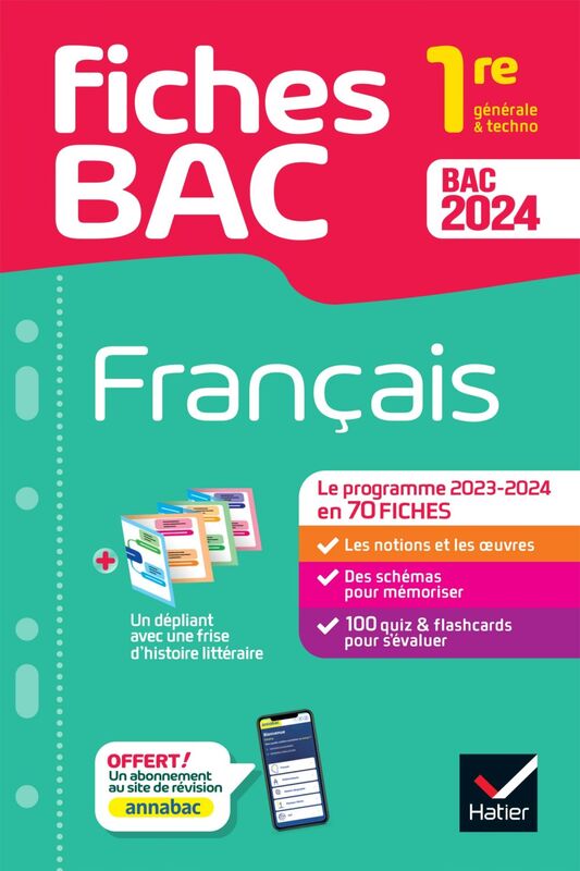 Fiches bac Français 1re générale & techno Bac 2024 avec les oeuvres au programme 2023-2024