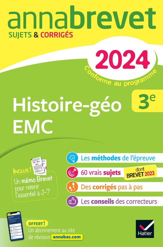 Annales du brevet Annabrevet 2024 Histoire-géographie EMC 3e sujets corrigés & méthodes du brevet