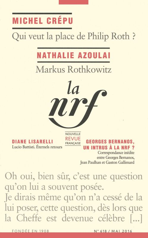 La Nouvelle Revue Française N° 618 (Mai 2016)