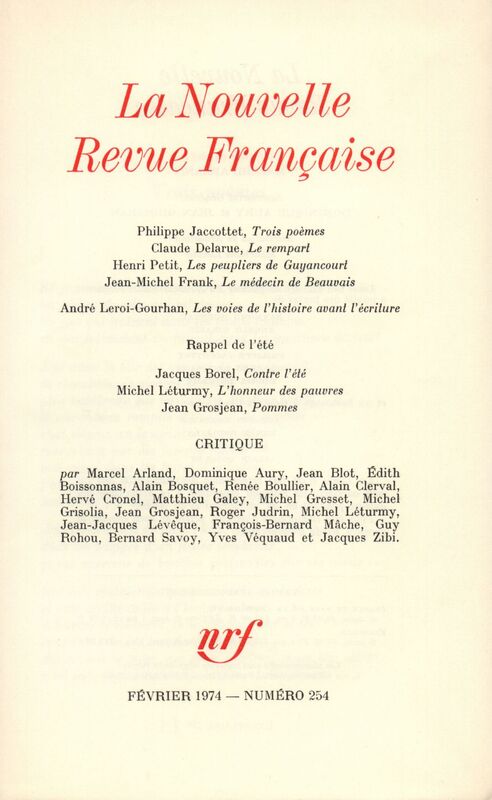 La Nouvelle Revue Française N° 254