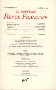 La Nouvelle Revue Française N' 168 (Décembre 1966)