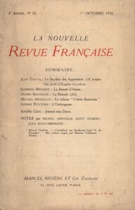 La Nouvelle Revue Française N' 22 (Octobre 1910)