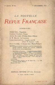 La Nouvelle Revue Française N' 36 (Décembre 1911)