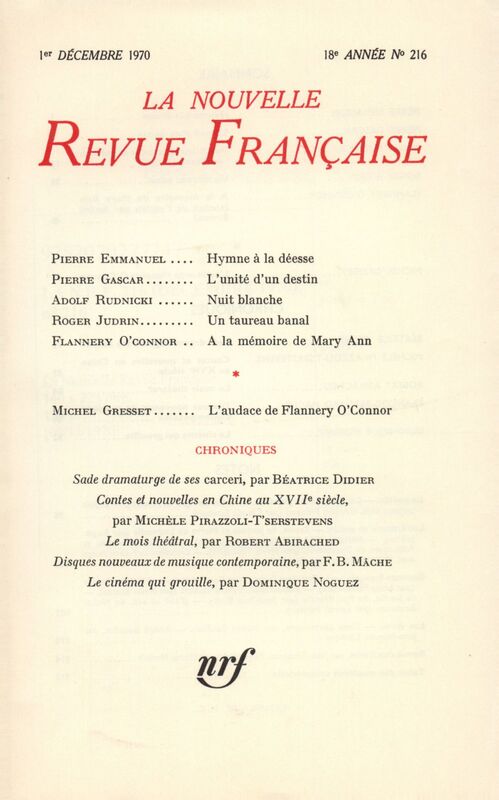 La Nouvelle Revue Française N° 216
