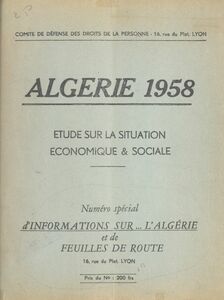 Algérie 1958 Étude sur la situation économique et sociale