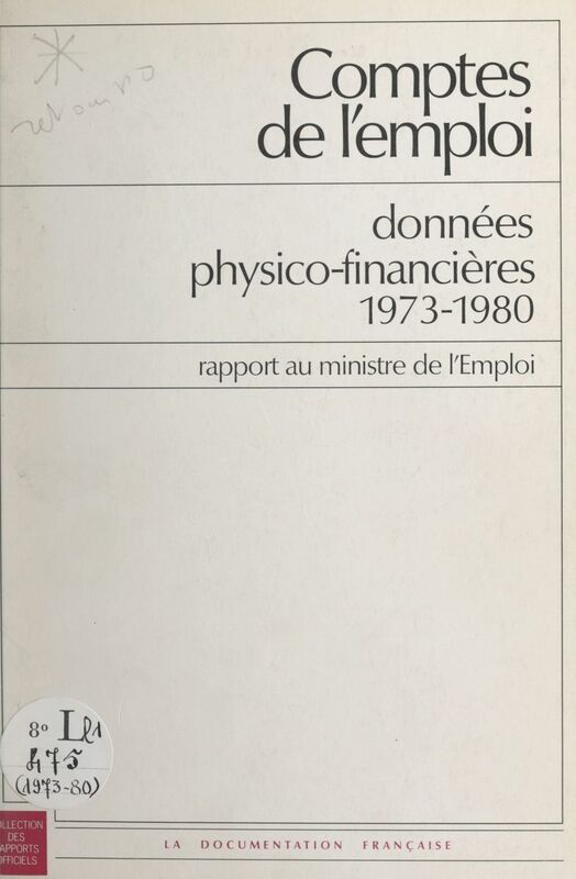 Comptes de l'emploi : données physico-financières 1973-1980 Rapport au ministre de l'Emploi