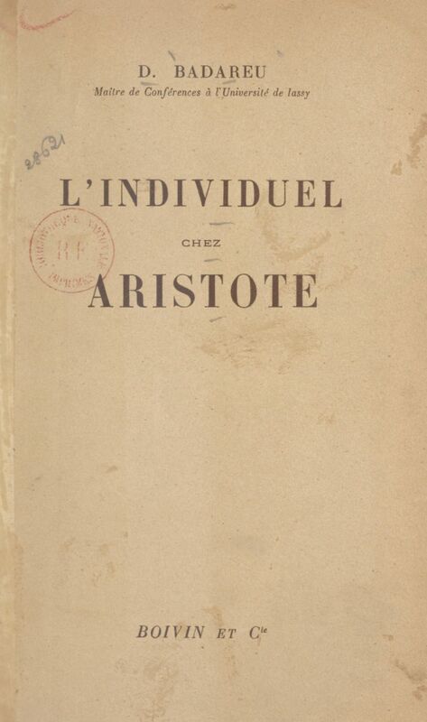 L'individuel chez Aristote