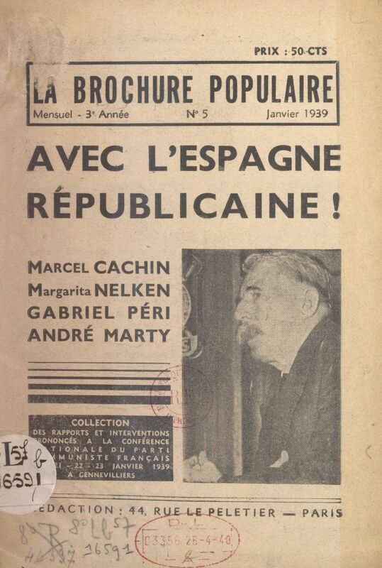 Avec l'Espagne républicaine ! Extrait de La Brochure populaire, janvier 1939