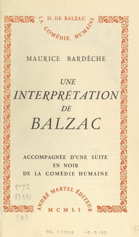 Une interprétation de Balzac Accompagnée d'une suite en noir de "La comédie humaine"