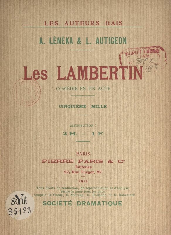 Les Lambertin Comédie en un acte
