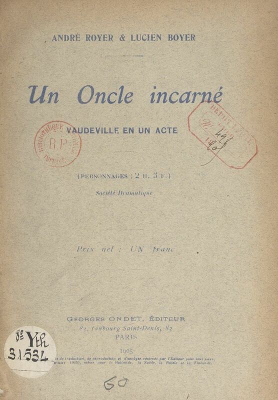 Un oncle incarné Vaudeville en un acte