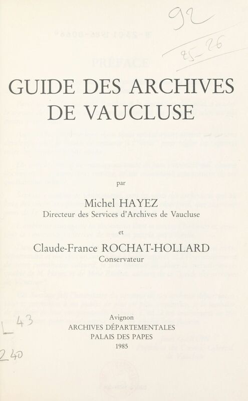 Guide des archives de Vaucluse
