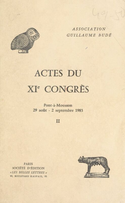 Actes du XIe Congrès (2) : Pont-à-Mousson, 29 août-2 septembre 1983