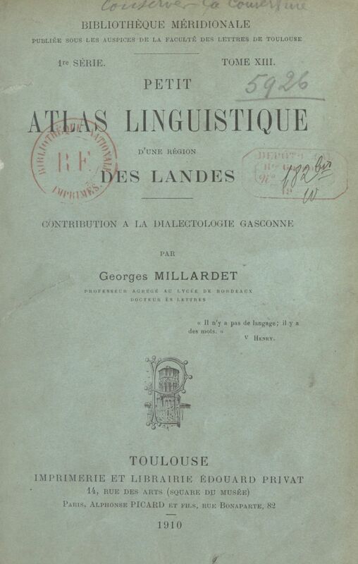 Petit atlas linguistique d'une région des Landes Contribution à la dialectologie gasconne