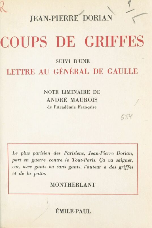 Coups de griffes Suivi d'une lettre au Général de Gaulle