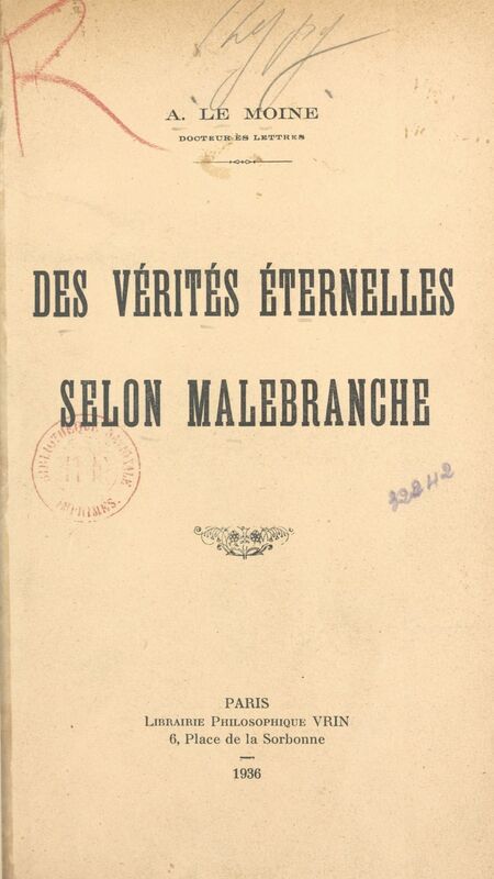 Des vérités éternelles selon Malebranche