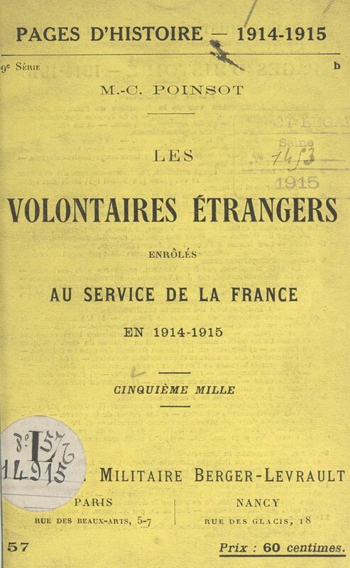 Les volontaires étrangers enrôlés au service de la France en 1914-1915
