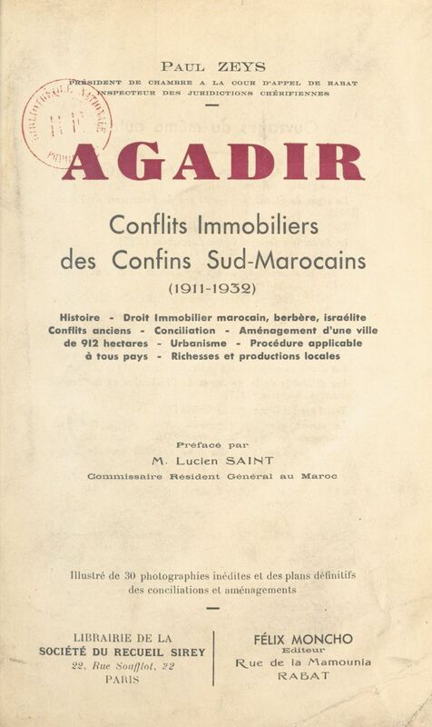 Agadir Conflits immobiliers des confins sud-marocains (1911-1932)