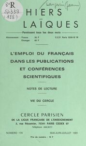 L'emploi du français dans les publications et conférences scientifiques Notes de lecture. Vie du Cercle