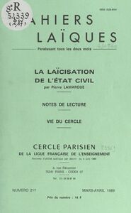 La laïcisation de l'État civil Notes de lecture. Vie du Cercle