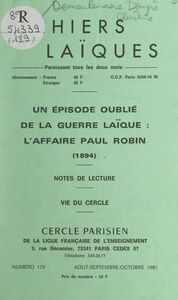 Un épisode oublié de la guerre laïque : l'affaire Paul Robin (1894) Notes de lecture. Vie du Cercle