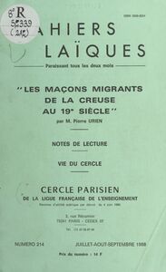 Les maçons migrants de la Creuse au 19e siècle Notes de lecture. Vie du Cercle