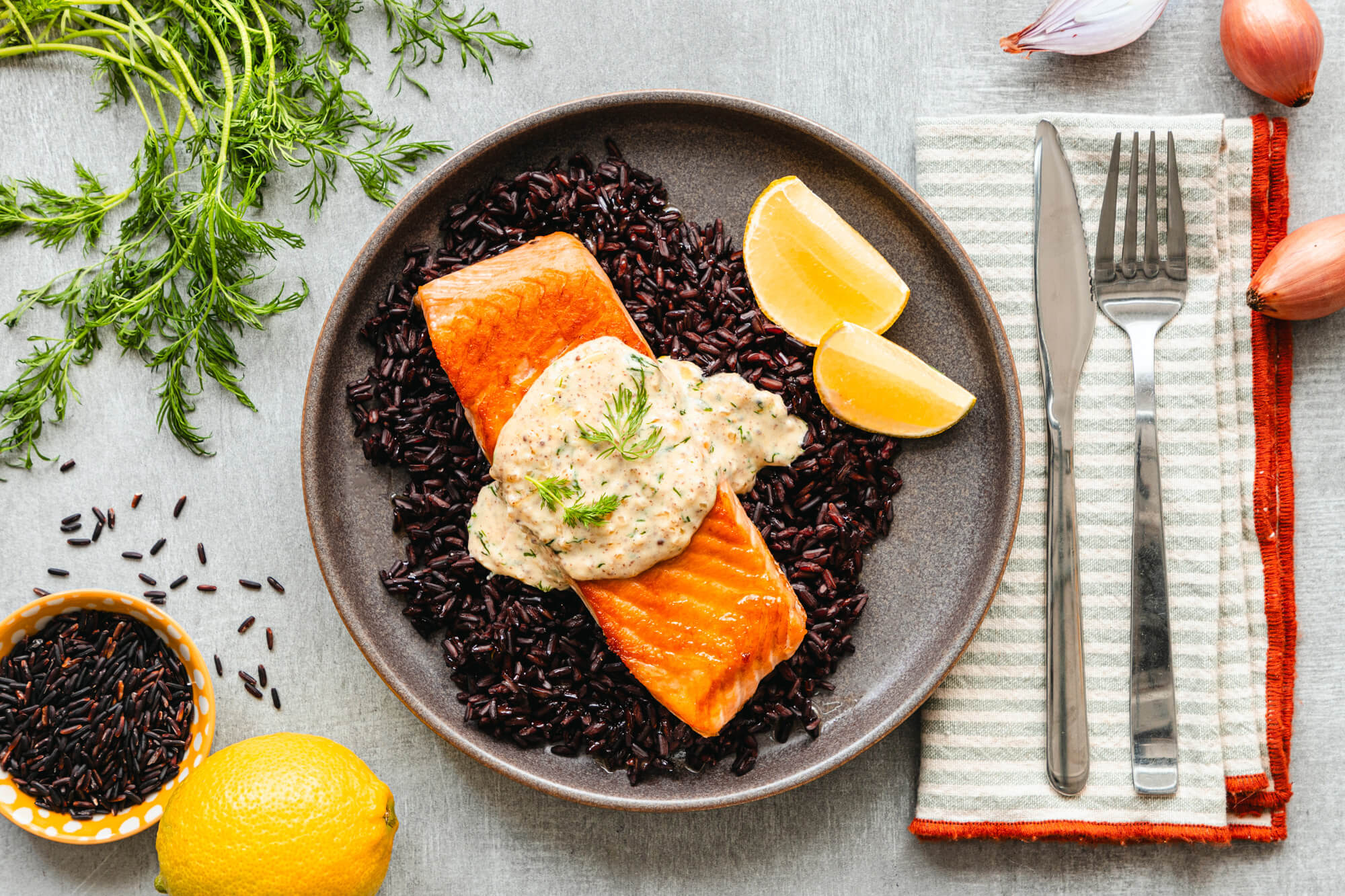 Salmon with Creamy Dill Sauce over Forbidden Rice - Lufa Farms Marketplace