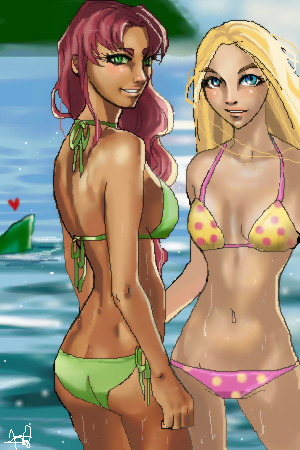 Starfire & Terra Swimsuits | Teen Titans Lesbians | Luscious Hentai Manga &  Porn