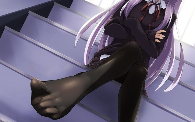 555365 Anime Anime Girls Arms Crossed Black Pantyhose Feet Long Hair Low  Angle Shot Purple Hair School Uniforms Sitting Stairways | Feets! |  Luscious Hentai Manga & Porn