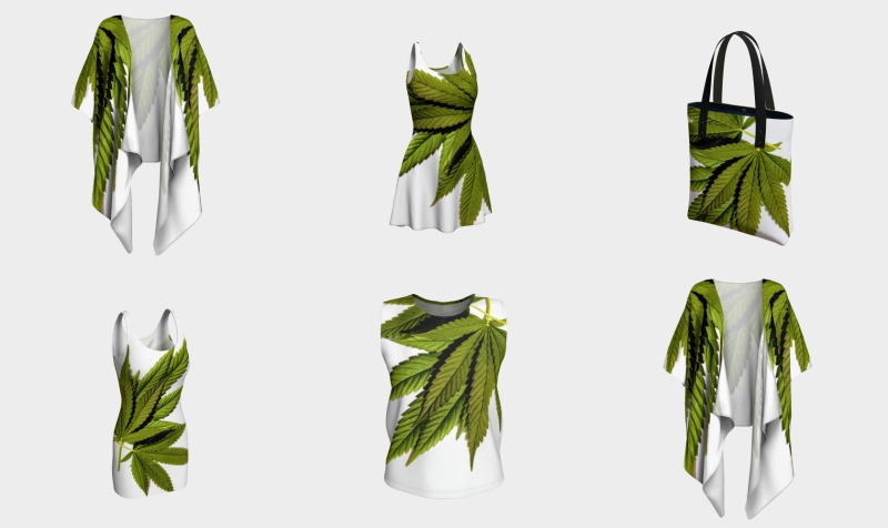 Marijuana Leaves Olive and Black on White preview