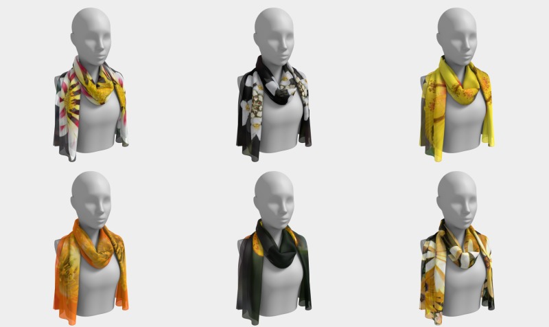 Floral Long Scarves  - Orange - Yellow - White  preview
