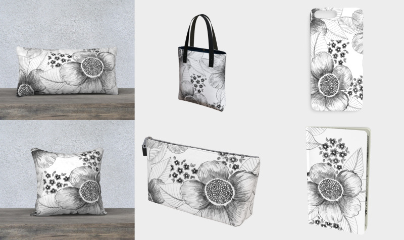 Flowers black on white / hand-made pattern preview