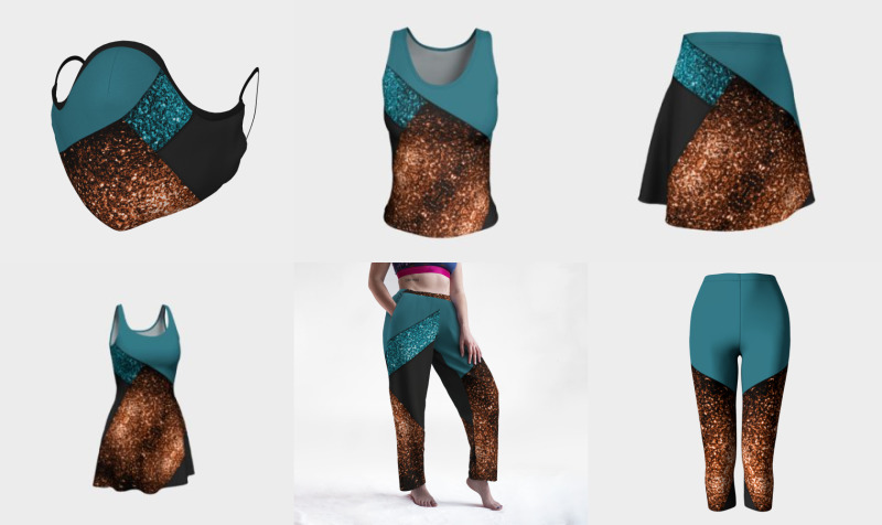 Aqua blue and bronze sparkles modern color block preview