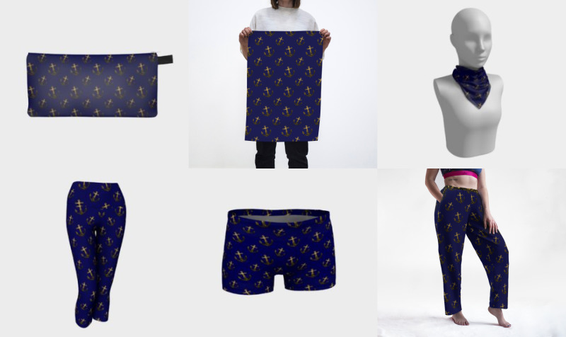 Yellow Gold sparkles Anchor pattern navy blue preview