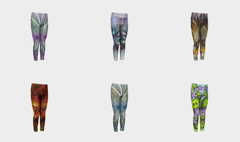 Youth Leggings With Abstract Fractal Art Flowers preview