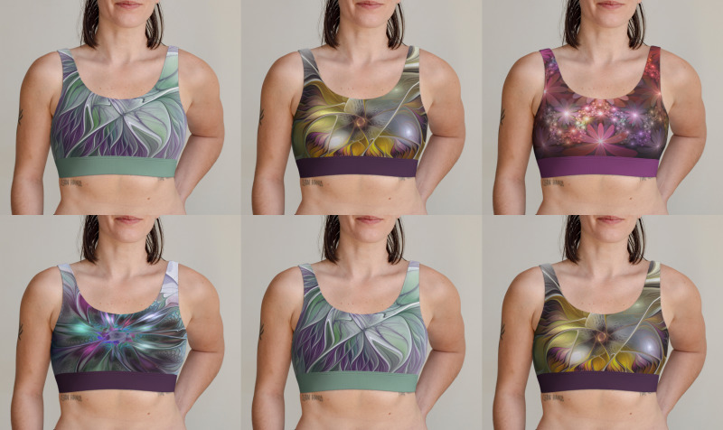 Scoop Bralettes With Abstract Fractal Art Flowers preview
