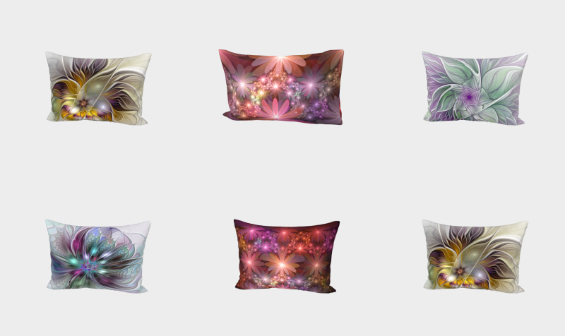 Bed Pillow Shams + Sleeves With Abstract Fractal Art Flowers preview