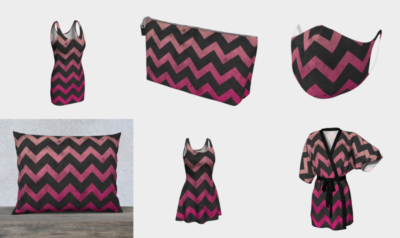 Magenta pink red ombre dark gray chevron lines pattern vintage design preview