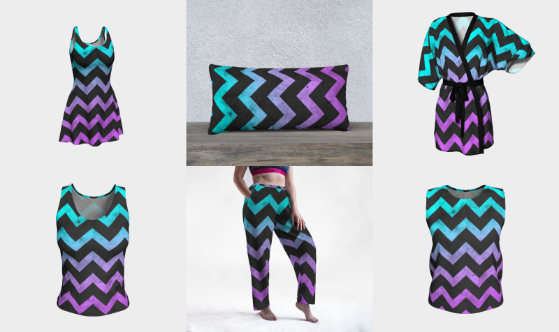 Aqua purple dark gray chevron lines pattern vintage design preview