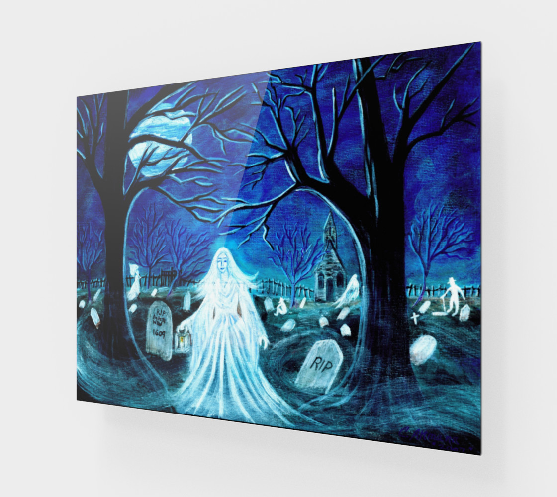 Aperçu de Halloween ghosts in graveyard art print #1